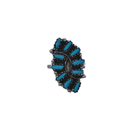 Genuine Sterling Silver Turquoise Zuni Ring Size 6-3/4 AX127230